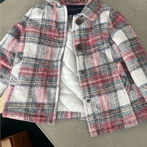 London Fog Kids Plaid Pea Coat - Red, Gray, and White